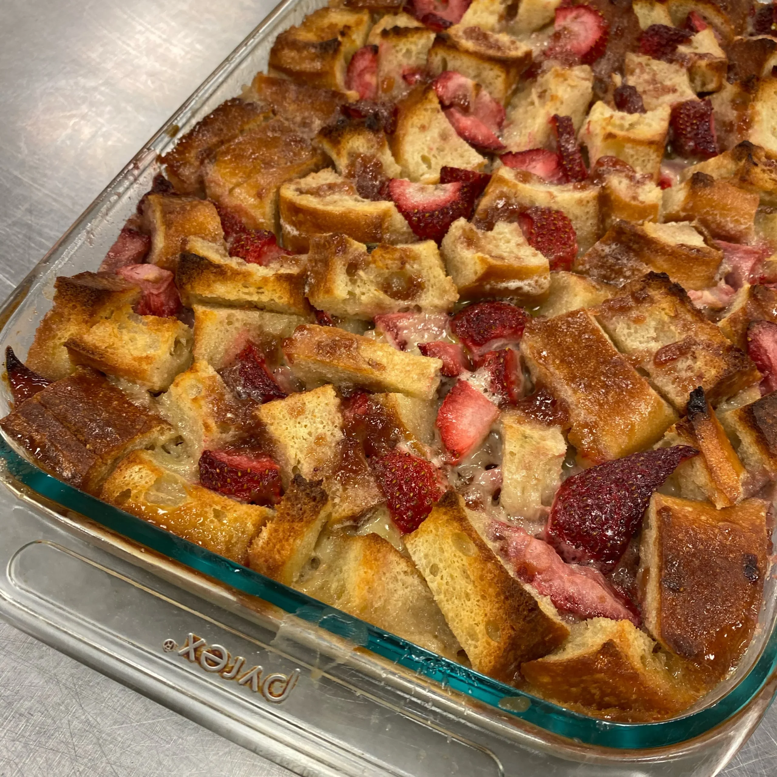 Strawberries Cream Bread Pudding