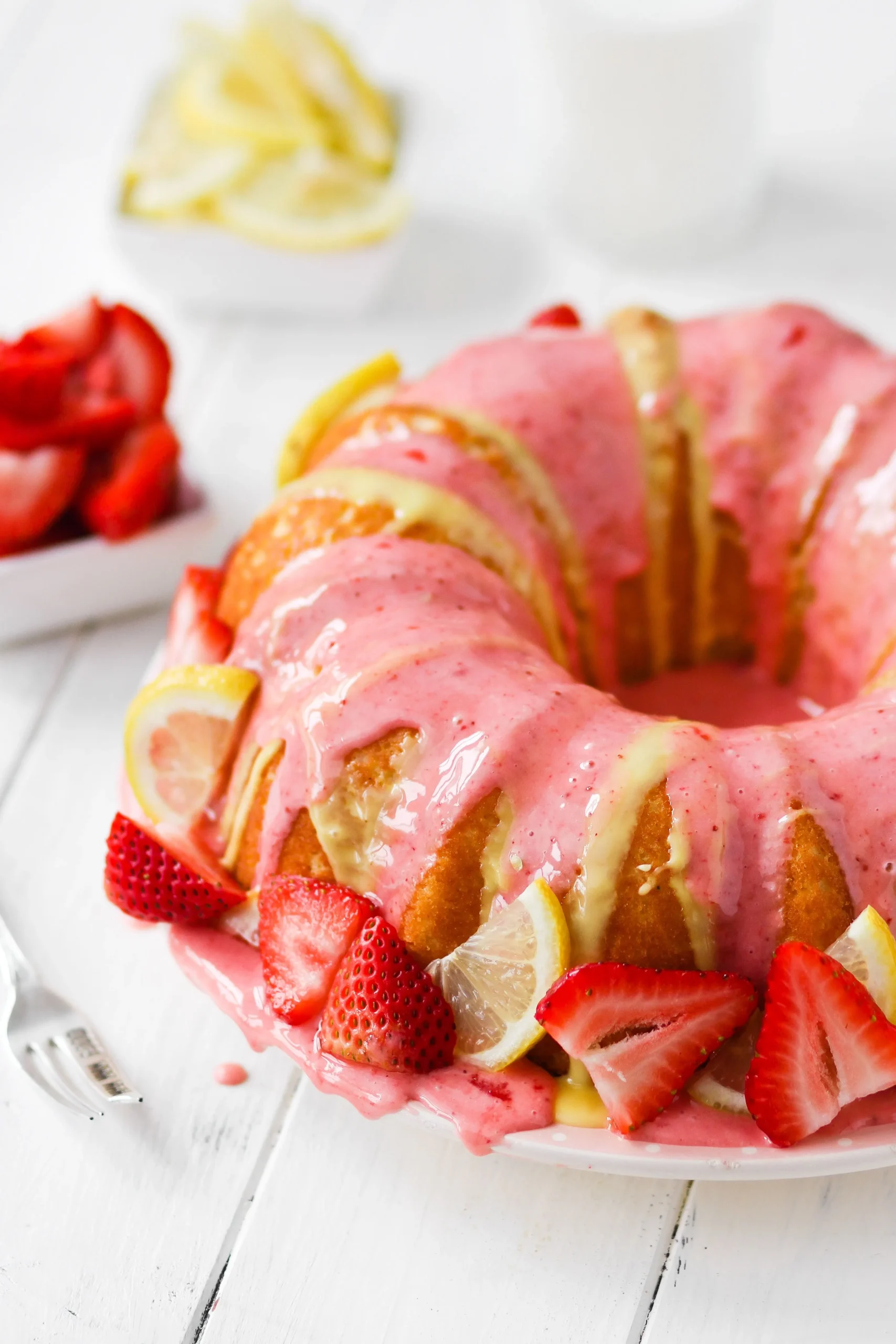 Strawberry Bundt Cake Drizzled With