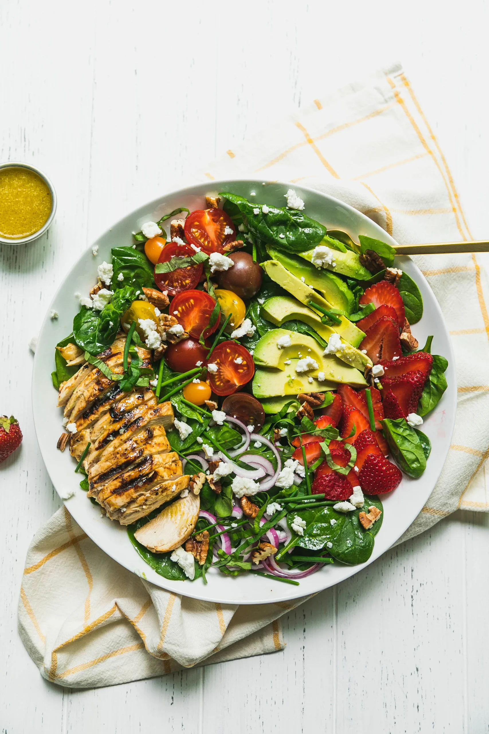 Strawberry and Avocado Spinach Salad with Chicken