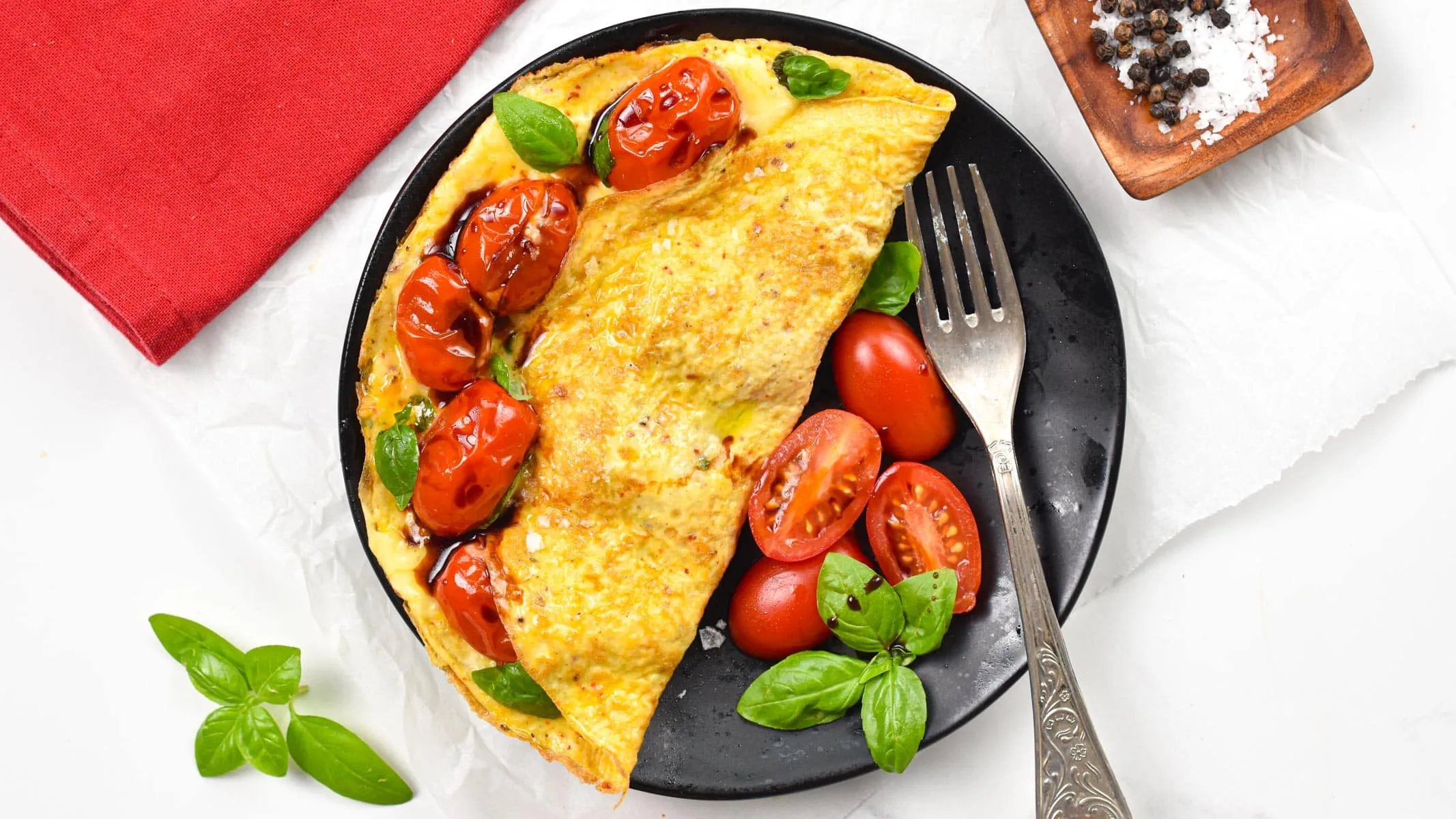 Sun Dried Tomato Basil Bacon and Feta Omelet