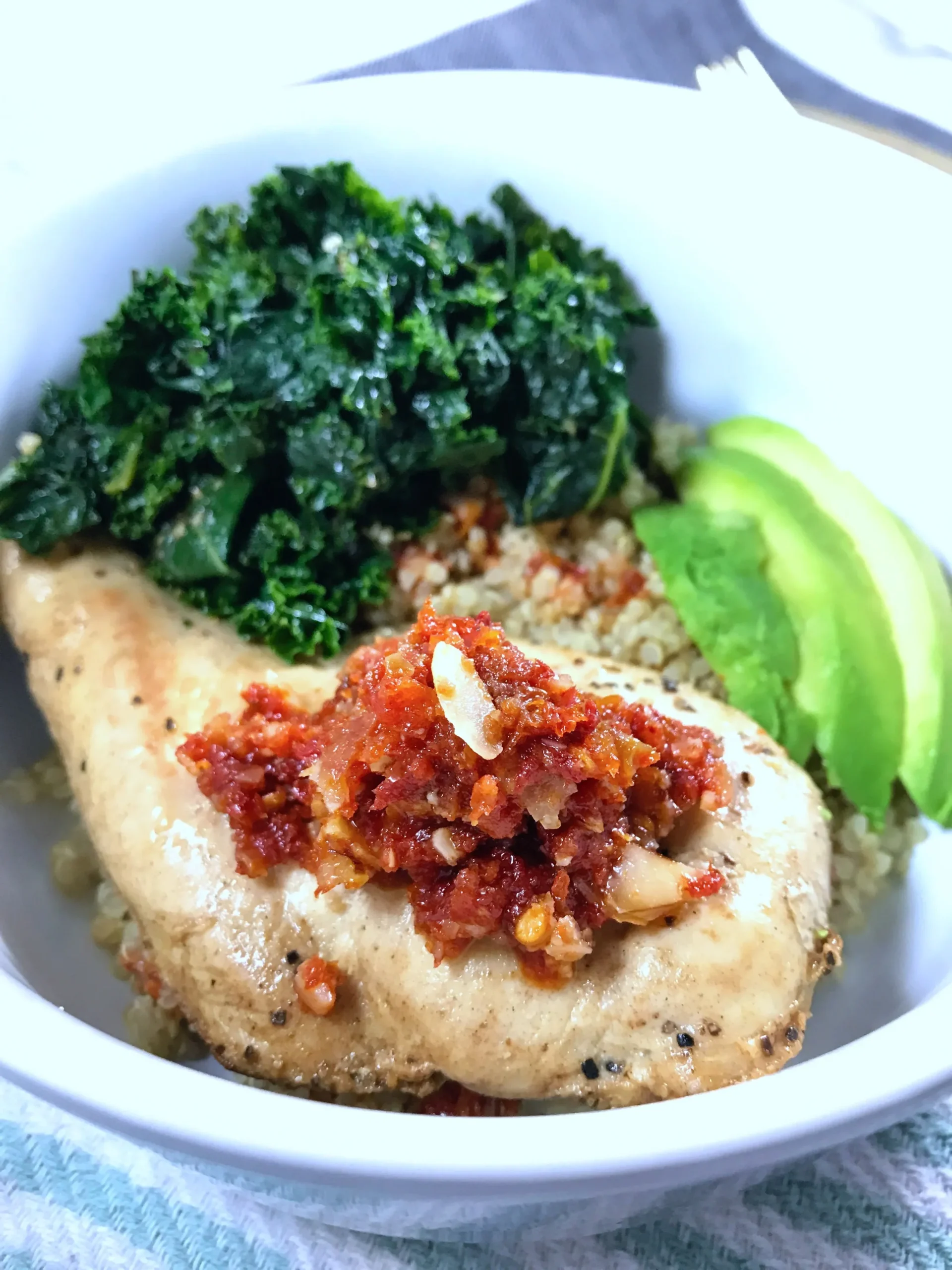 Sun Dried Tomato Kale Chicken Sausage Quinoa Bake