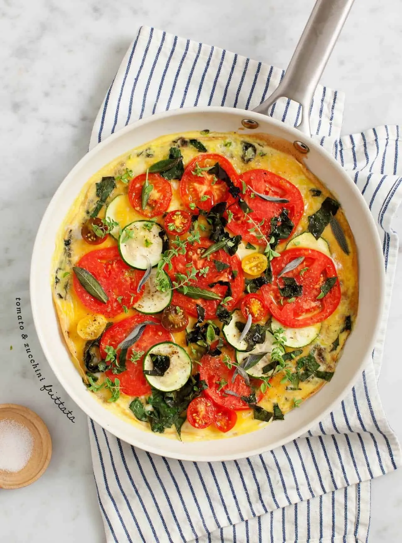 Sunburst Squash Zucchini and Tomato Frittata with Sheep's Milk Cheese