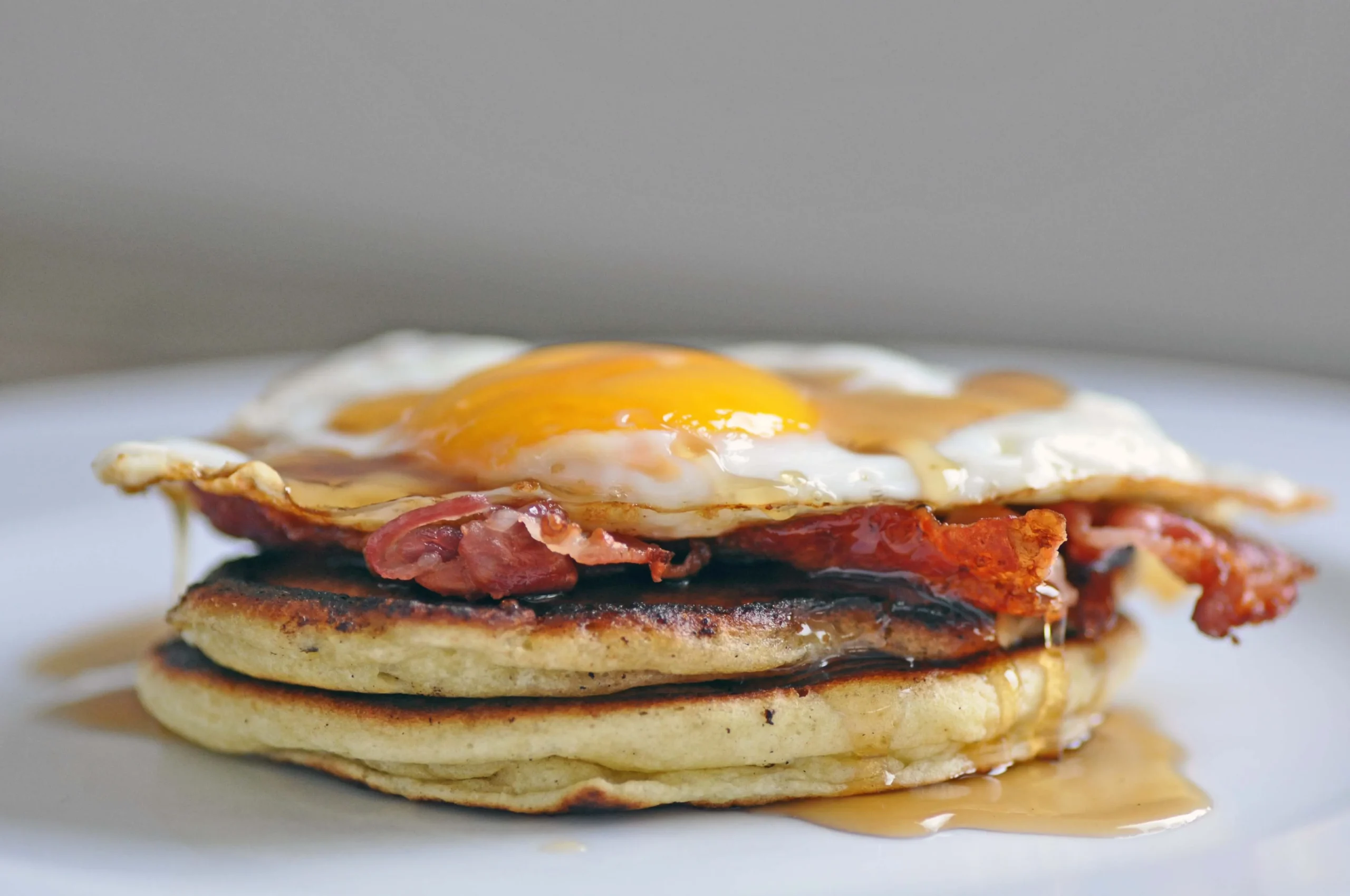 Syrup n Fried Egg Bacon Pancakes