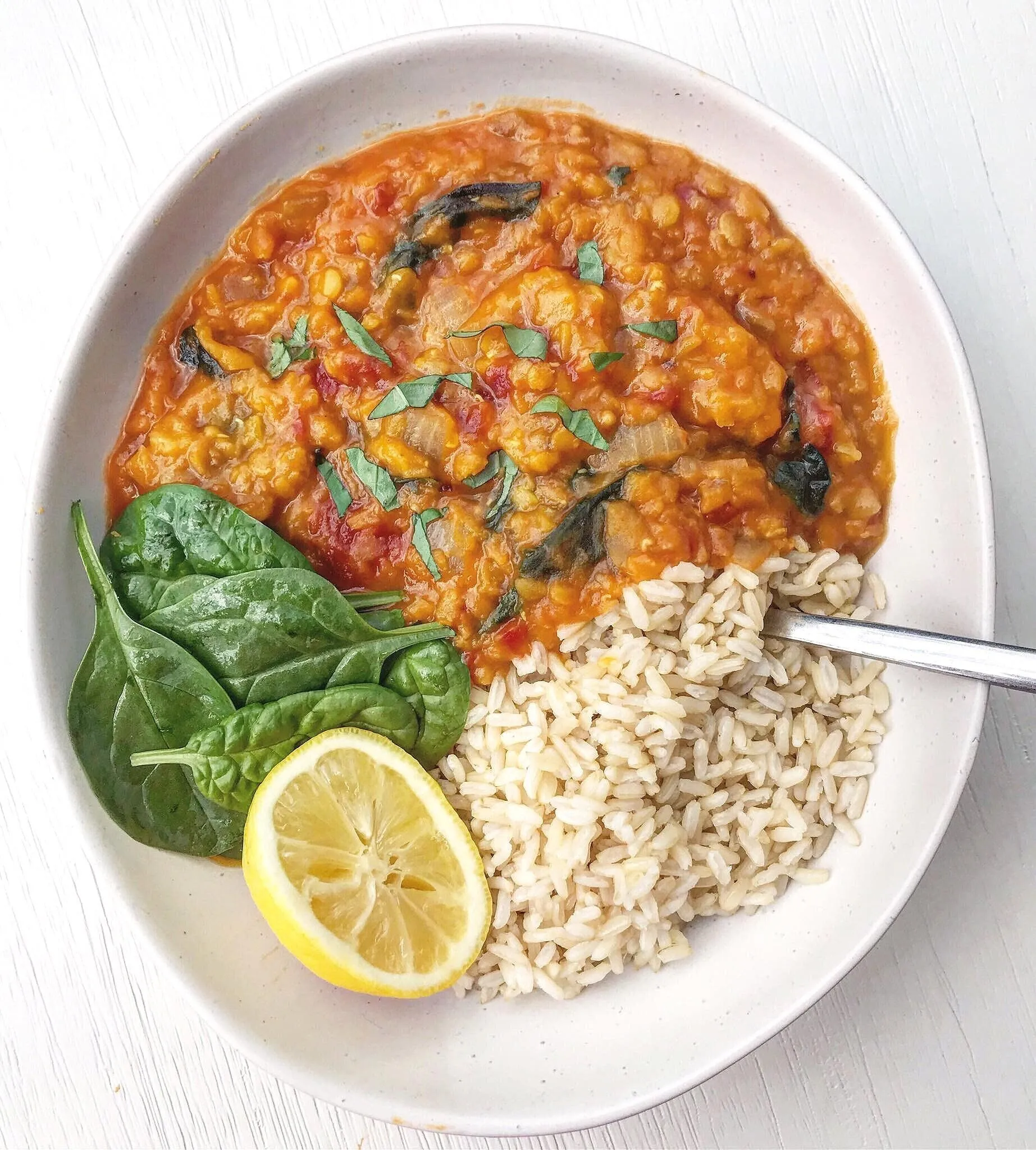Tangy Spinach Tomato and Red Lentil Casserole