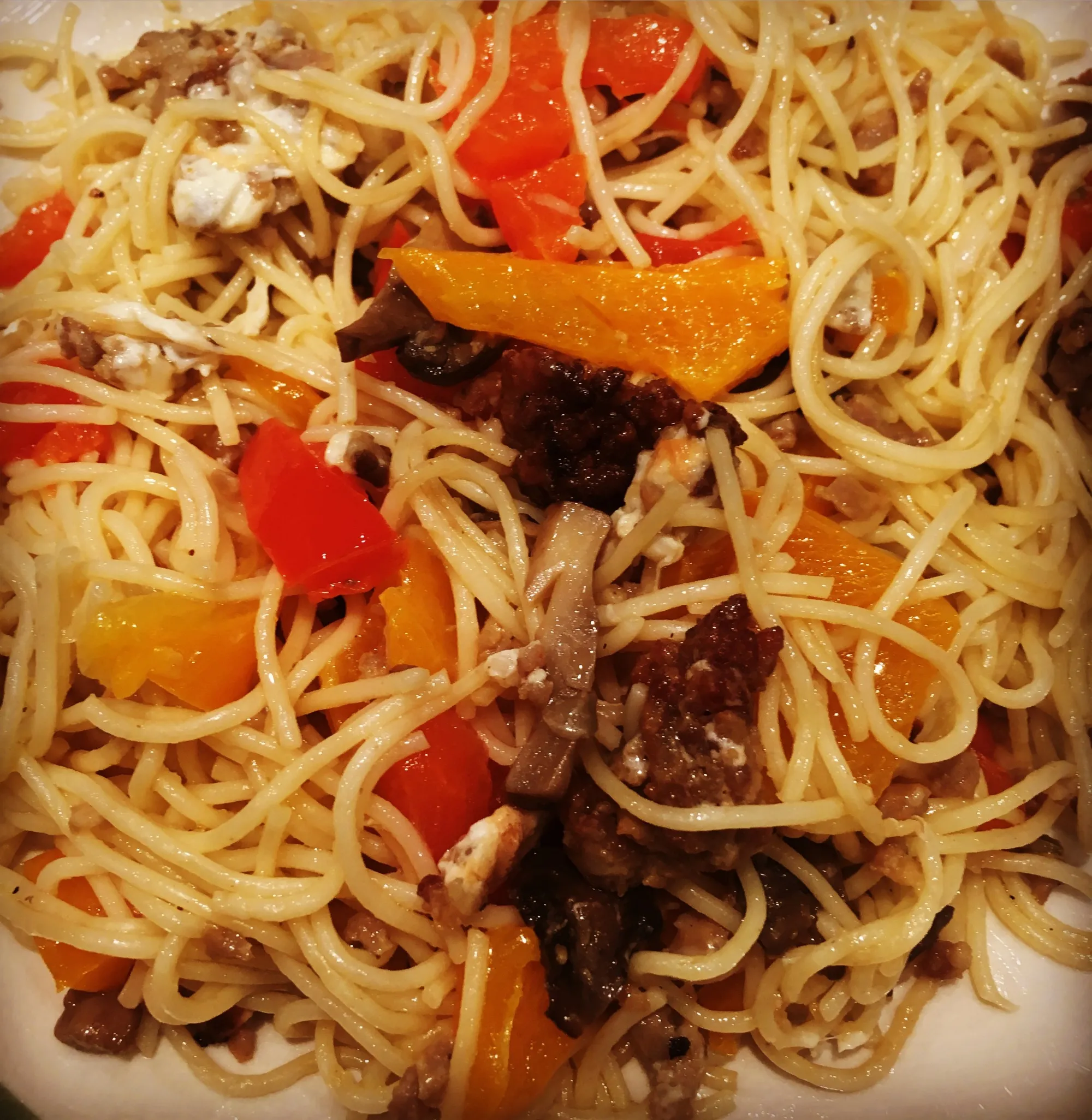 Toasted Angel Hair with Sausage and Peppers