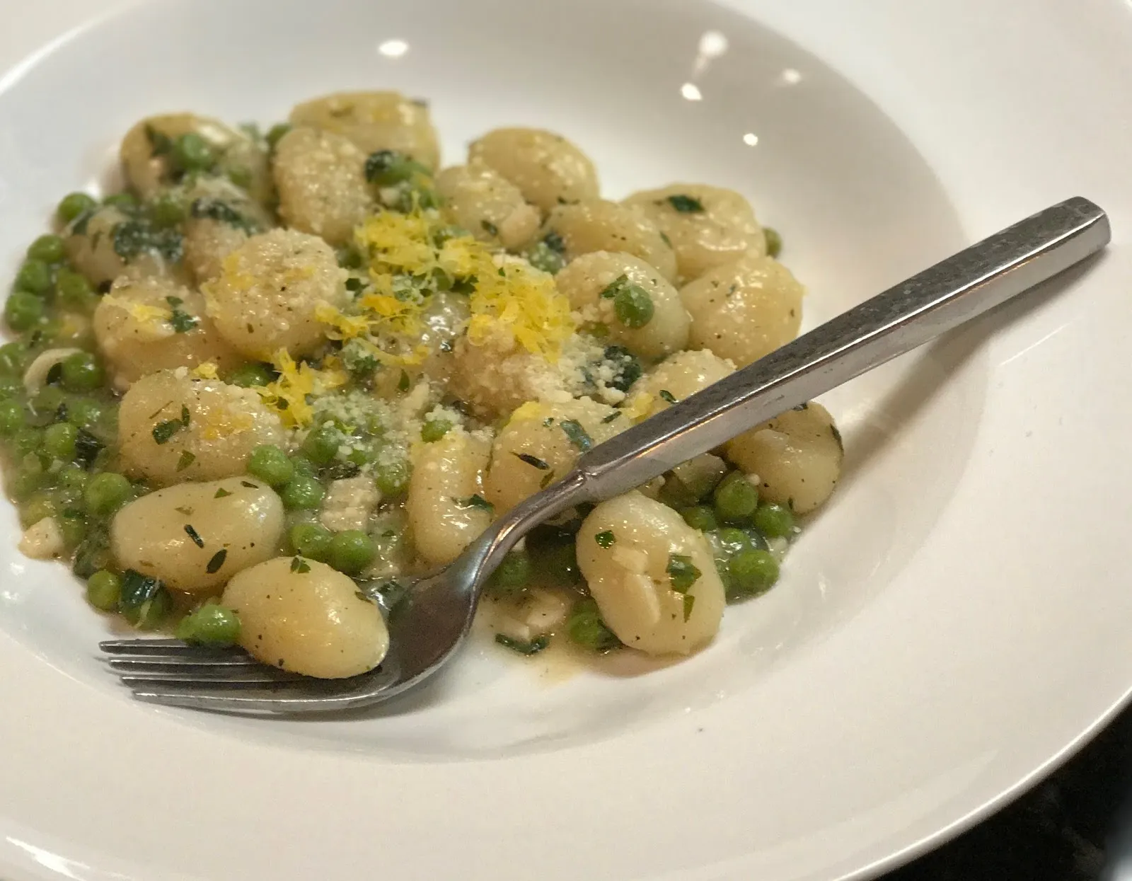 Toasted Gnocchi with Peas