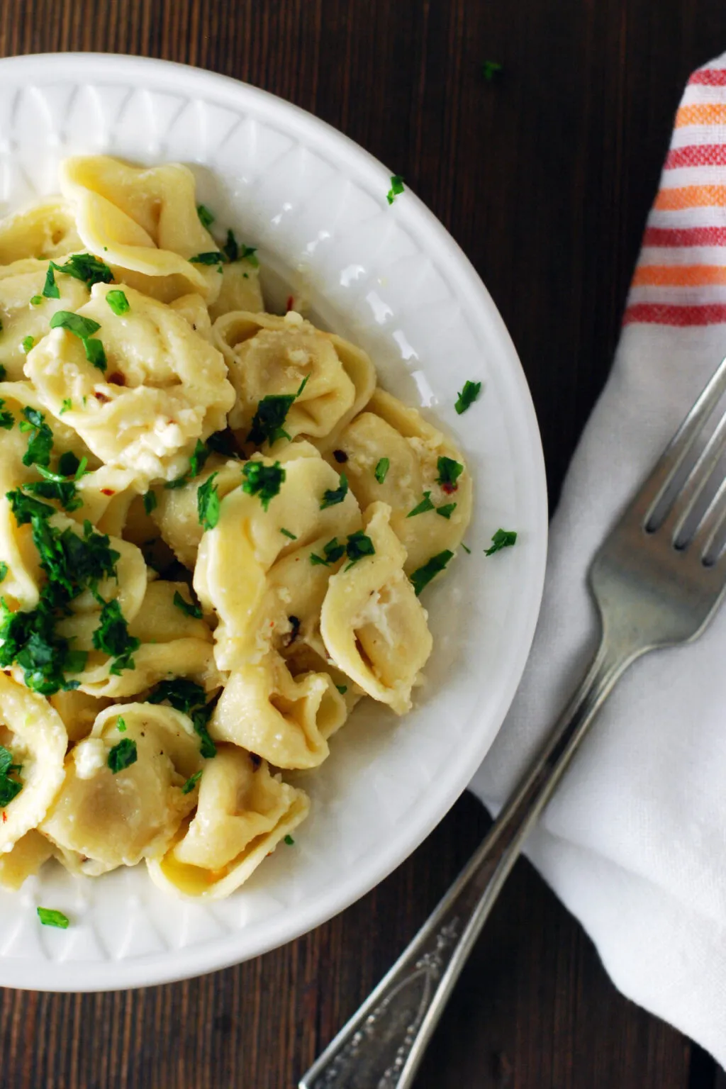 Tortellini with Garlic Chile Oil and Feta