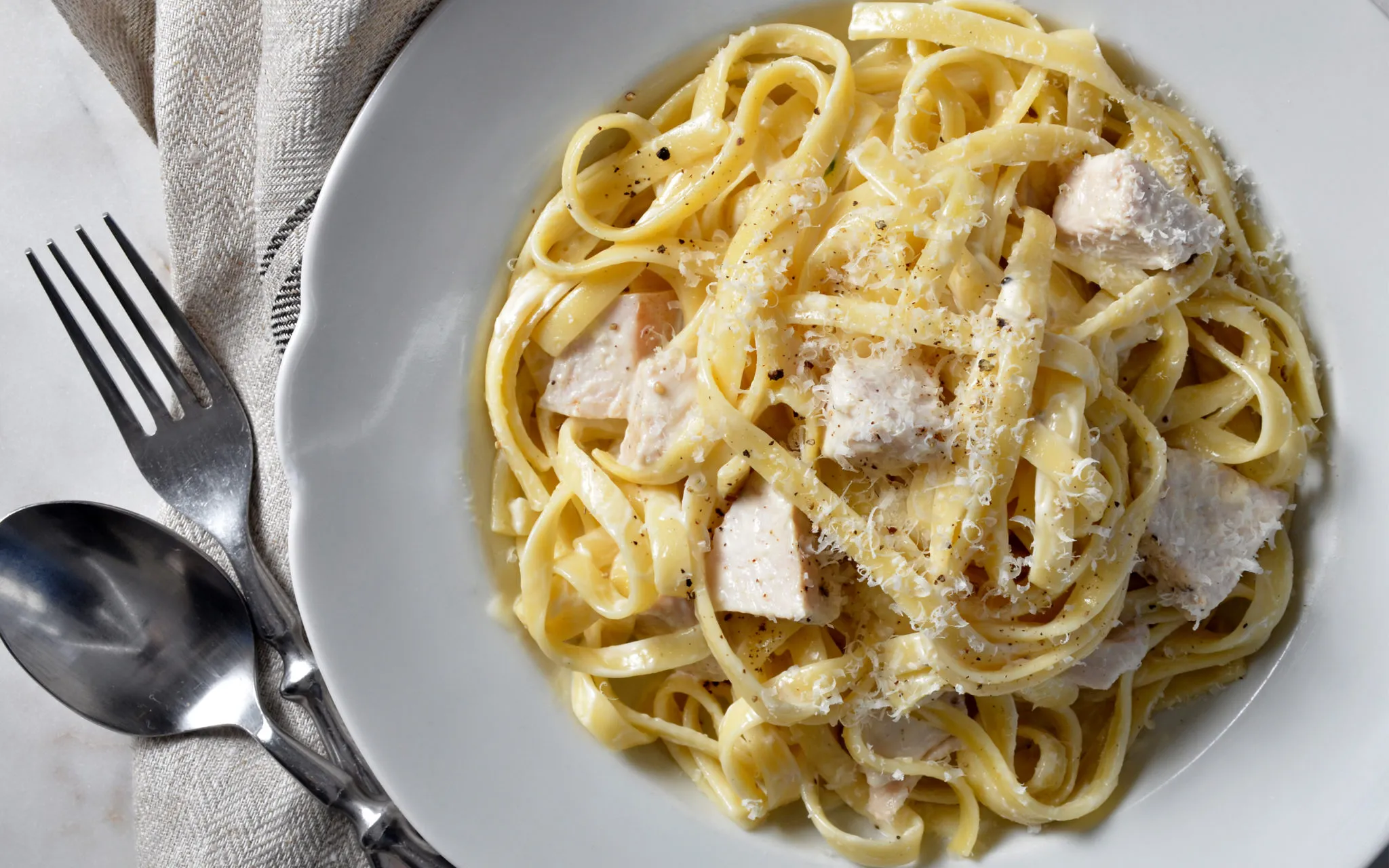 Turkey Sausage Fettuccine Alfredo