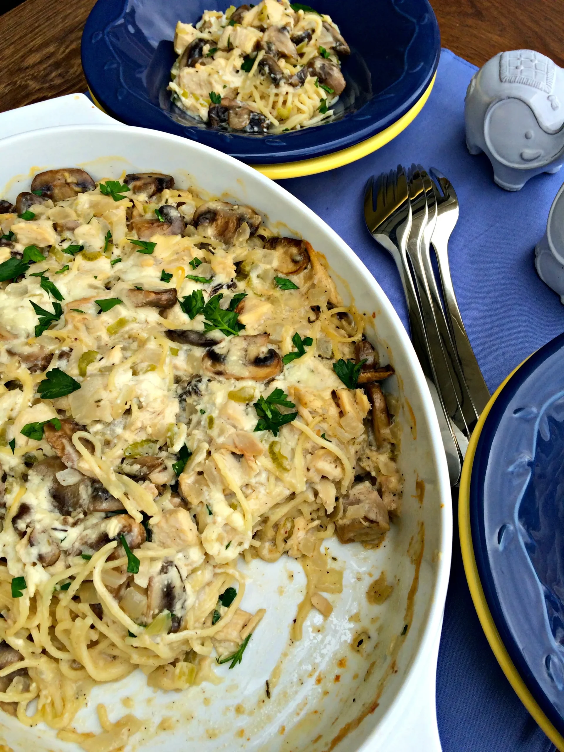 Turkey Tetrazzini with Mushrooms and Kale