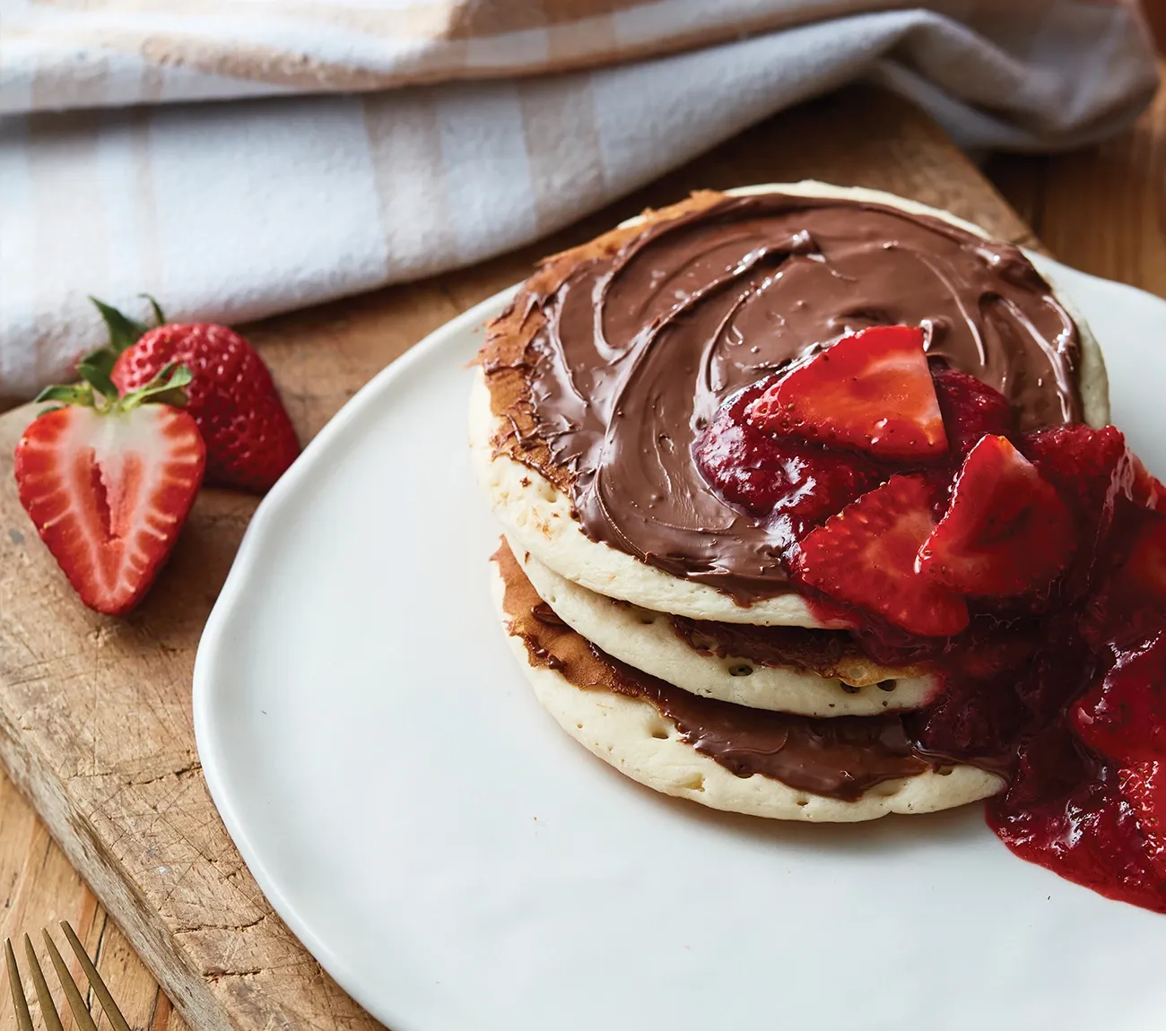 Two Ingredient Pancakes with Nutella and Roasted Strawberries