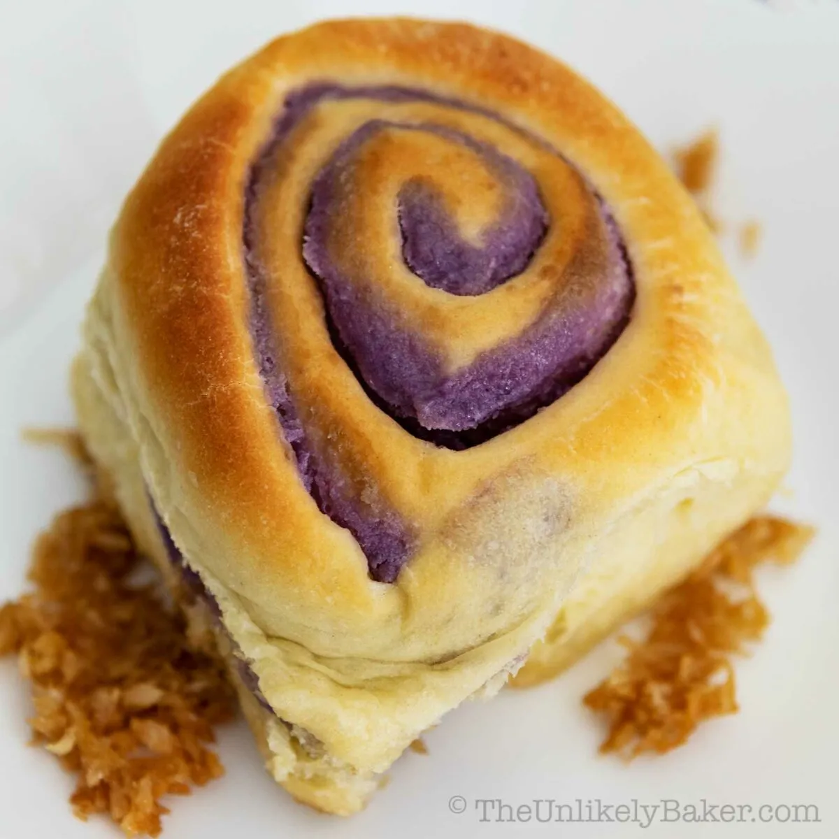 Ube Bread Rolls with Toasted Coconut