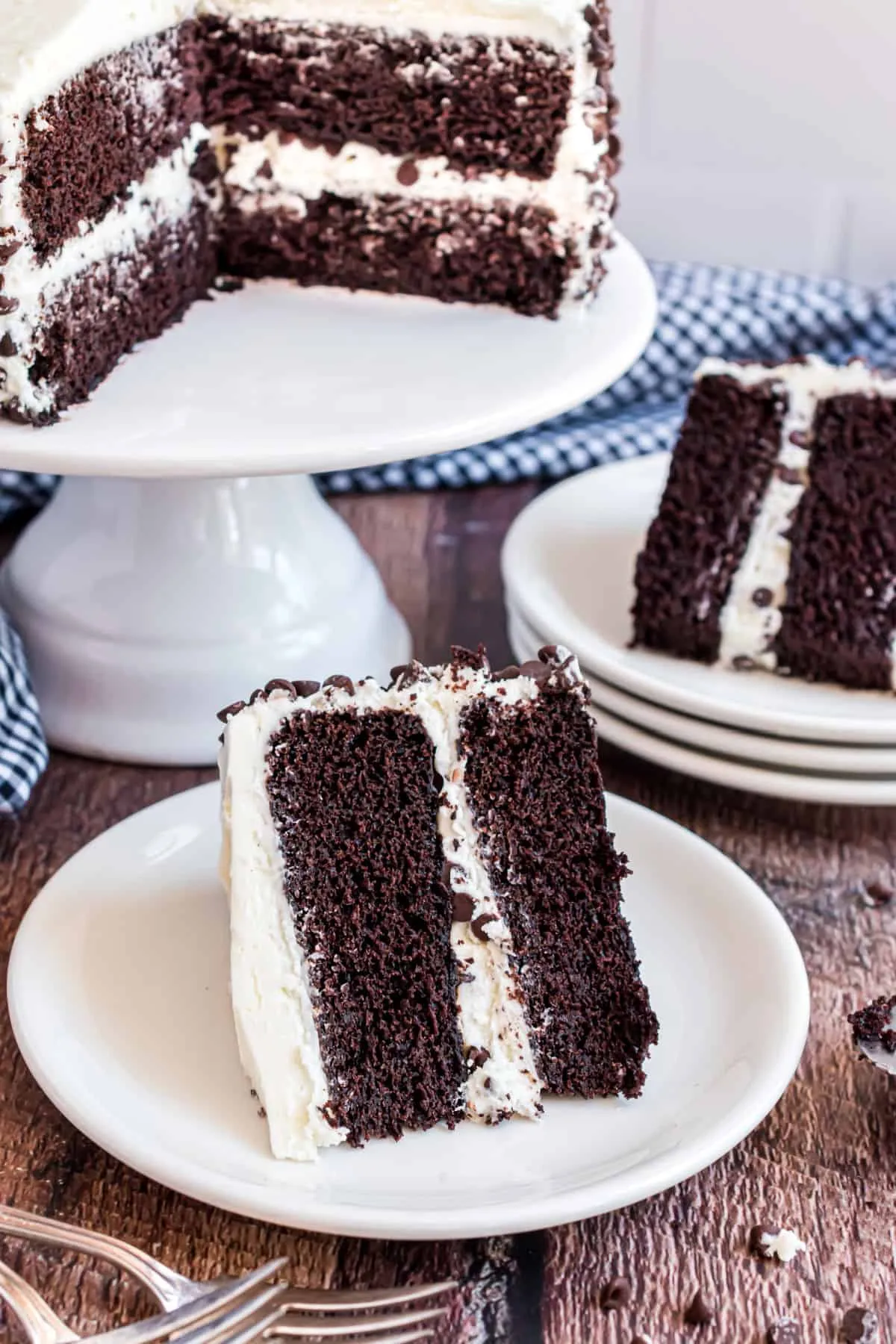 Vanilla Triple Layer Cake with Whipped Dark Chocolate Frosting