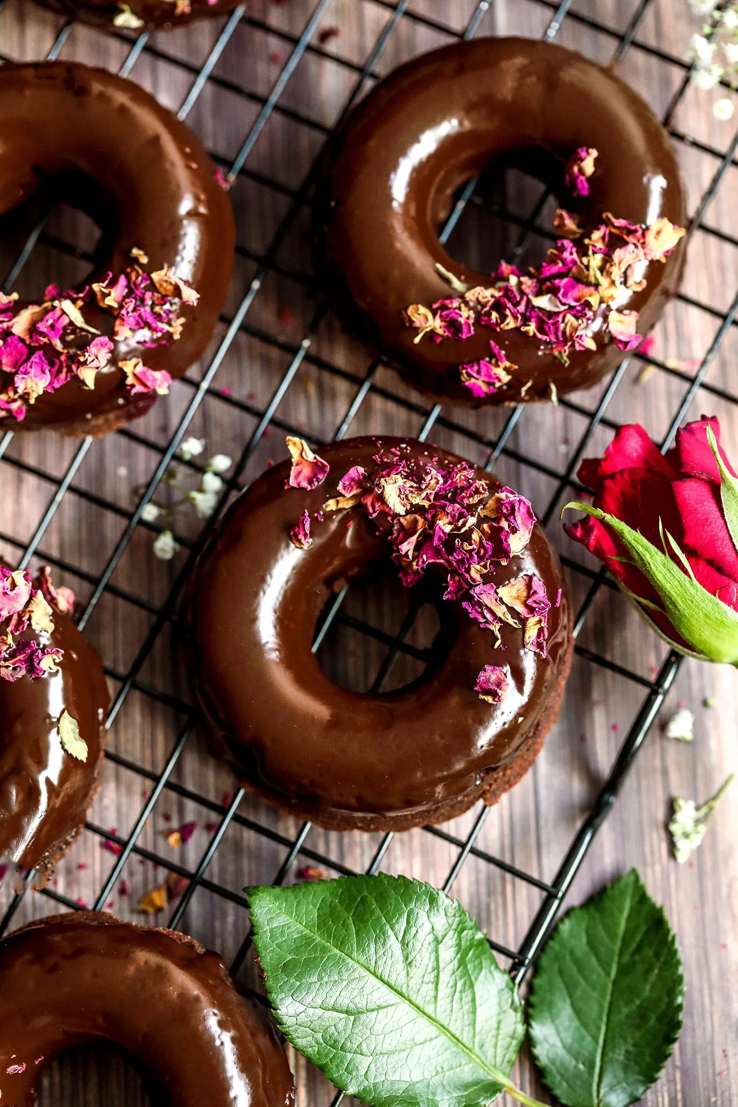 Vegan Chocolate Rose Doughnuts