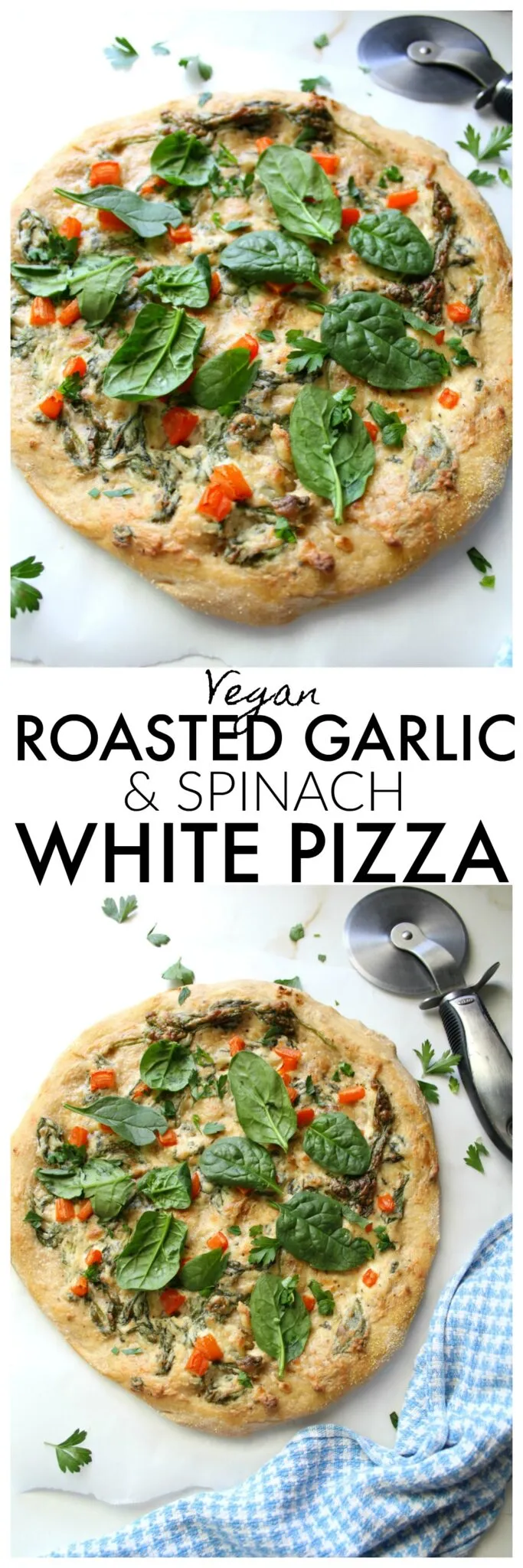 Vegan Roasted Garlic and Spinach White Pizza