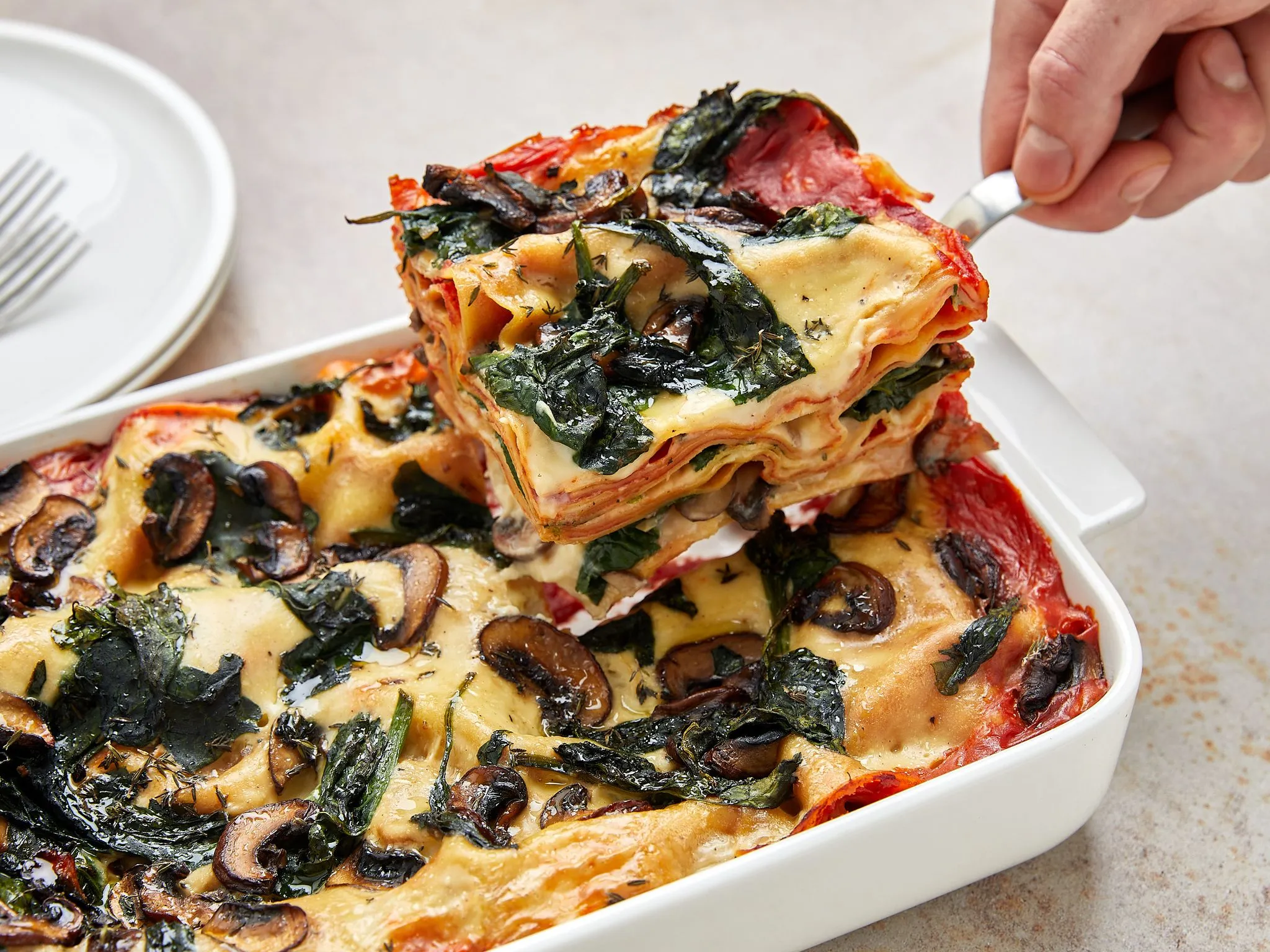 Vegan Spinach Mushroom White Lasagna