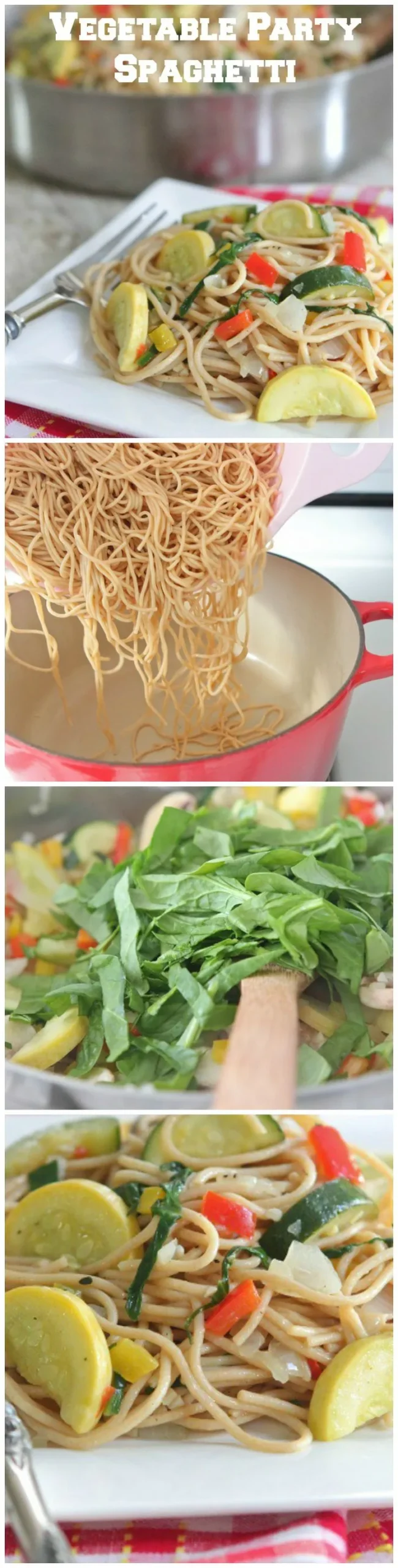 Vegetable Party Spaghetti with Warm Garlic Thyme Olive Oil