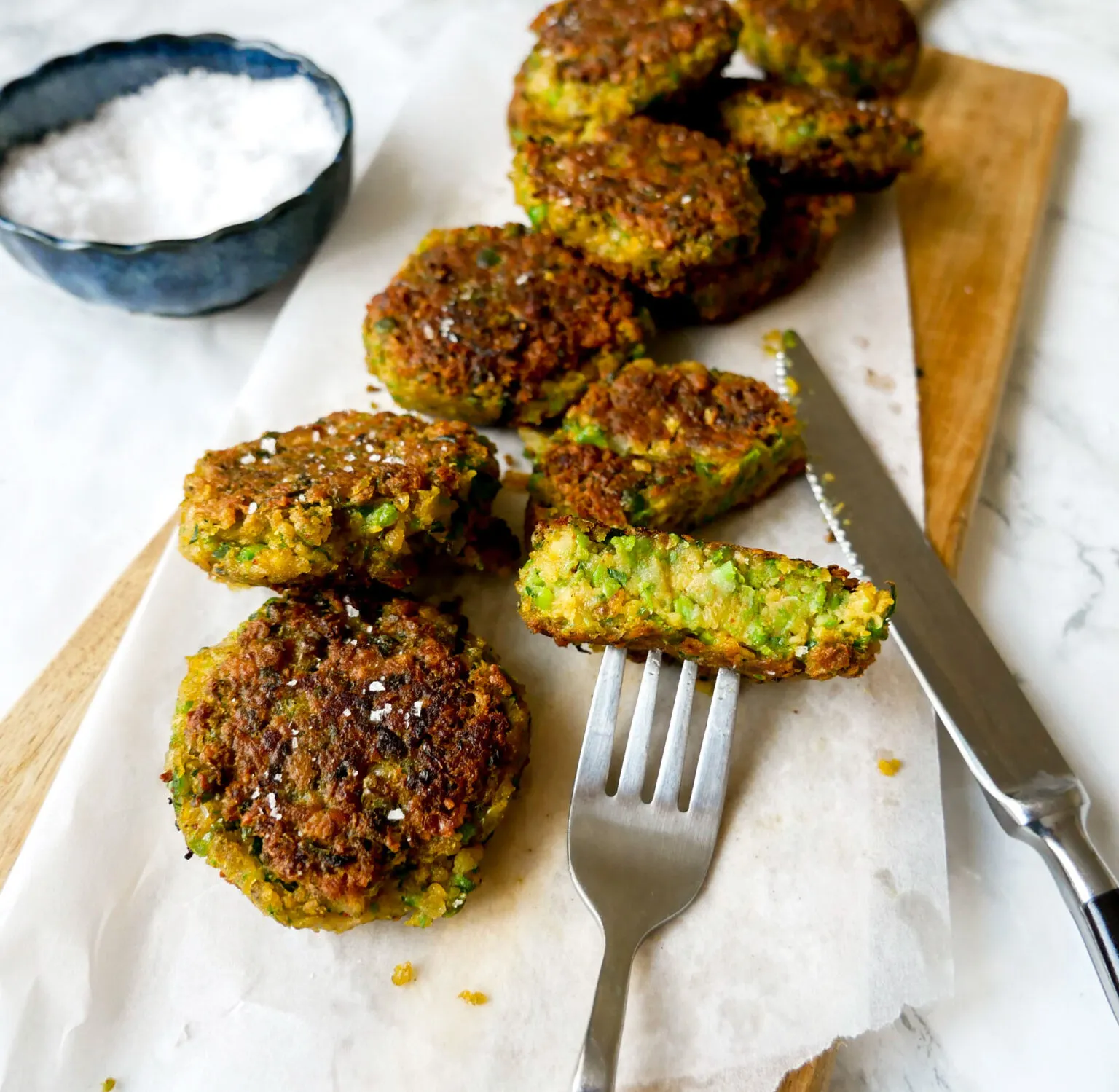 Vegetarian Dinner of Veggie Patties, Quinoa, Tzatziki Sauce, and Garlic Peas