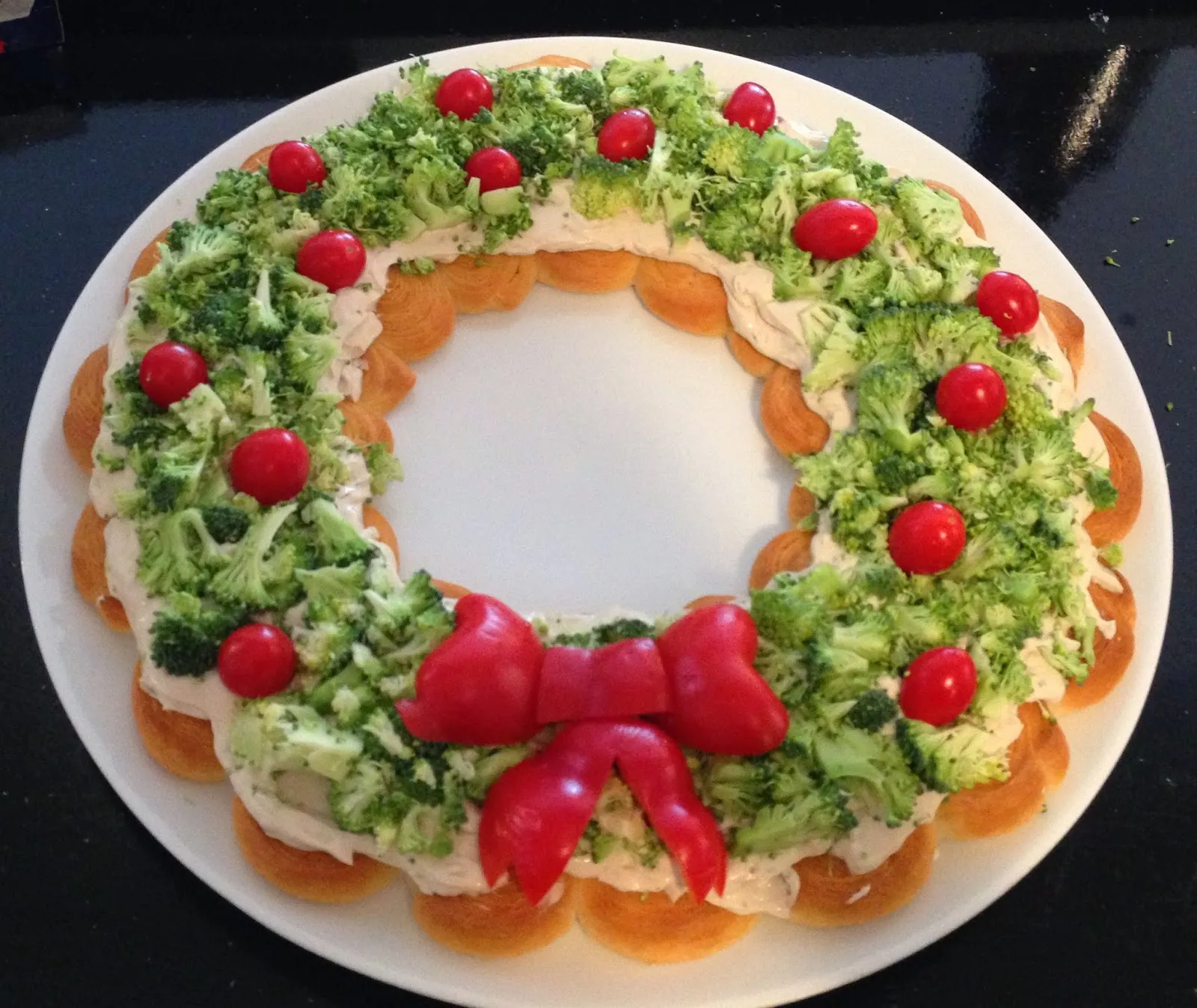 Veggie and Tomato Stuffed Holiday Crescent Wreath