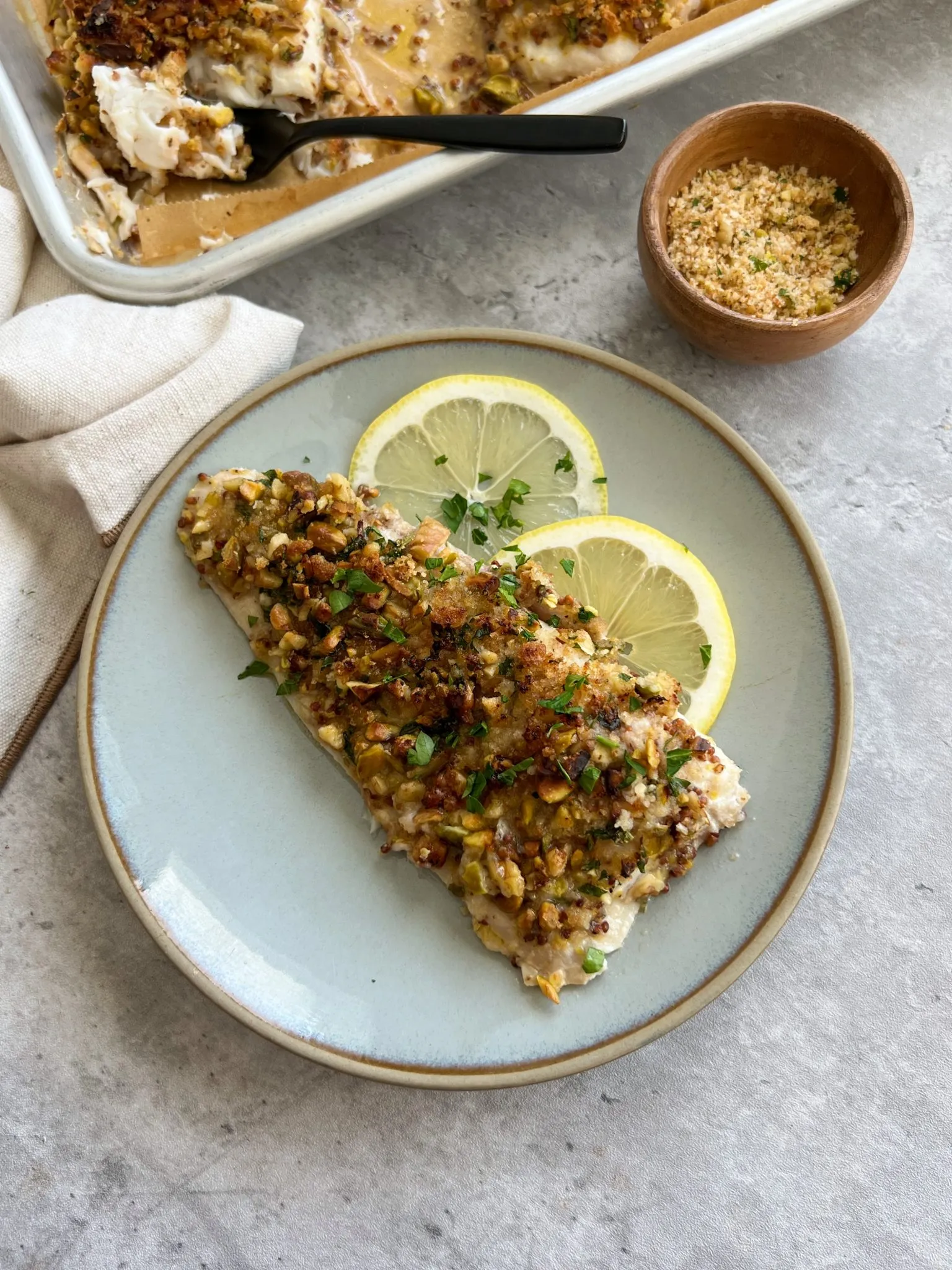 Walnut Pistachio Crusted Flounder