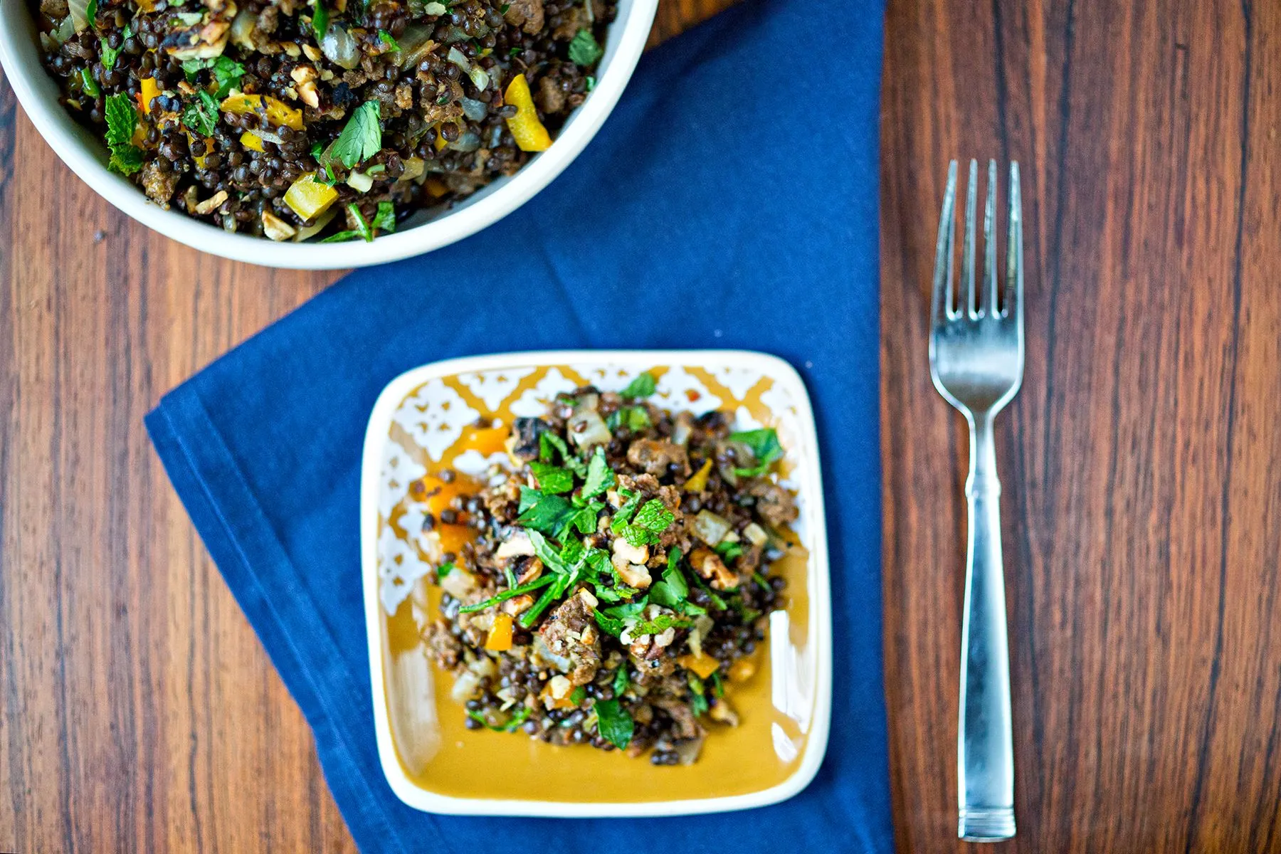 Warm Lentil Salad with Sausage and Apple