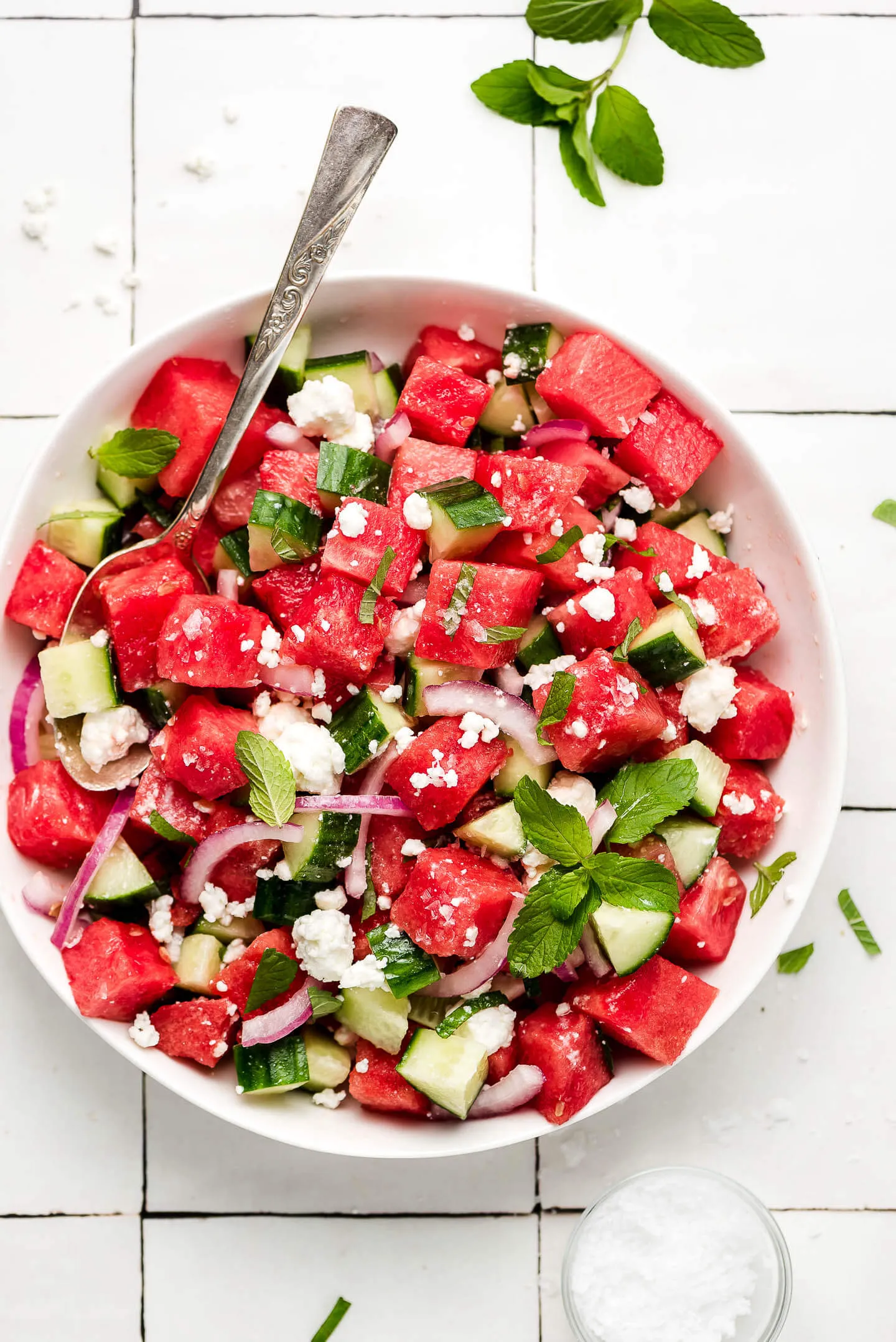 Watermelon, Avocado, and Mint Salad with Feta Cheese