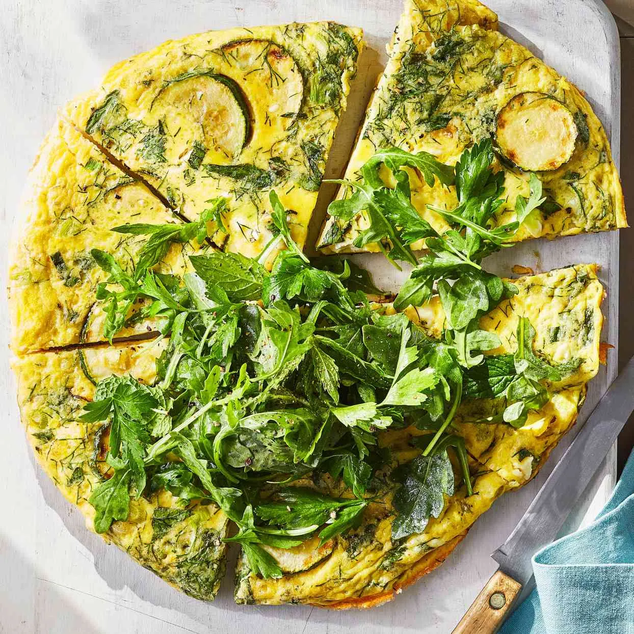 Zucchini Arugula Feta Frittata