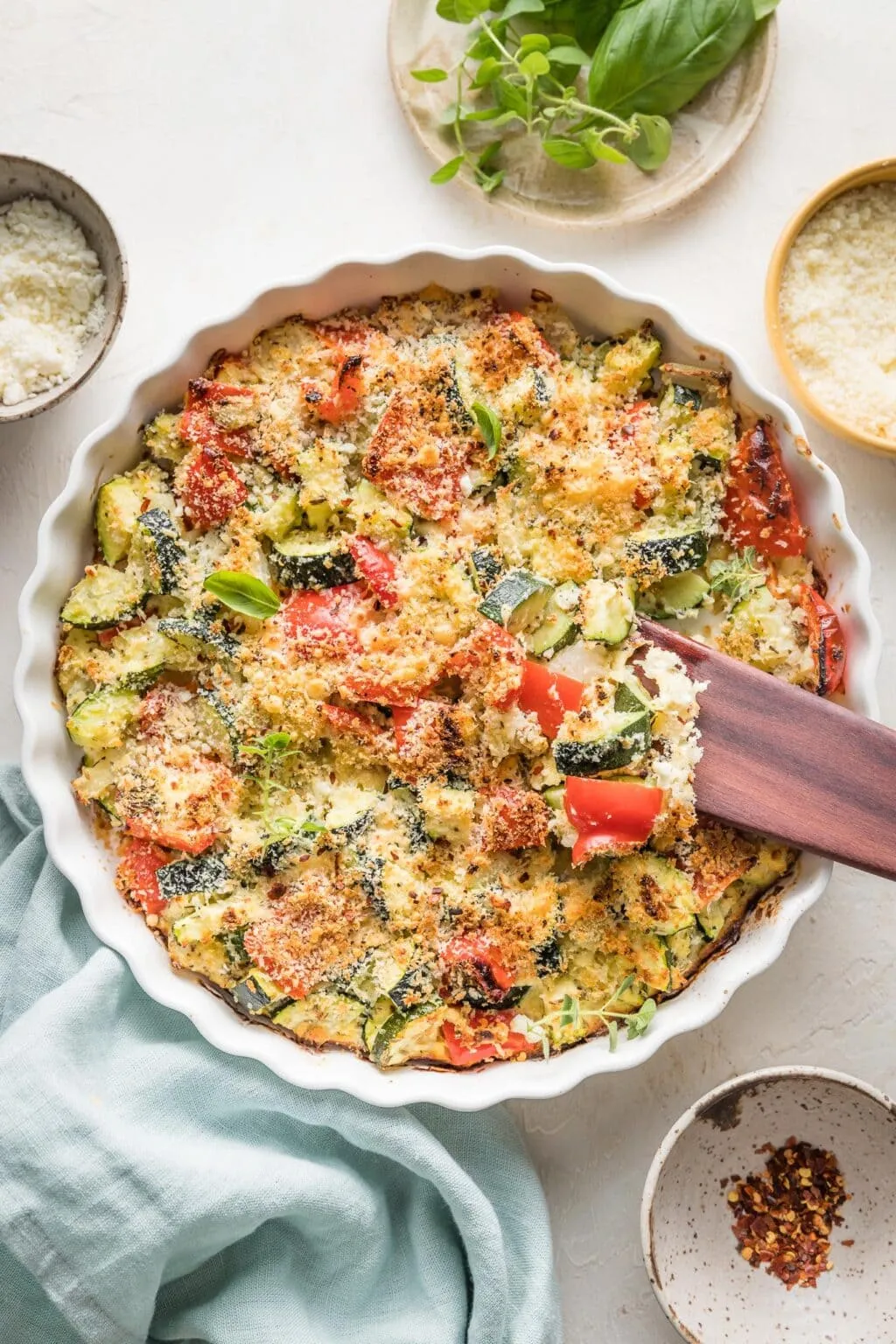Zucchini Casserole with Red Peppers and Spinach