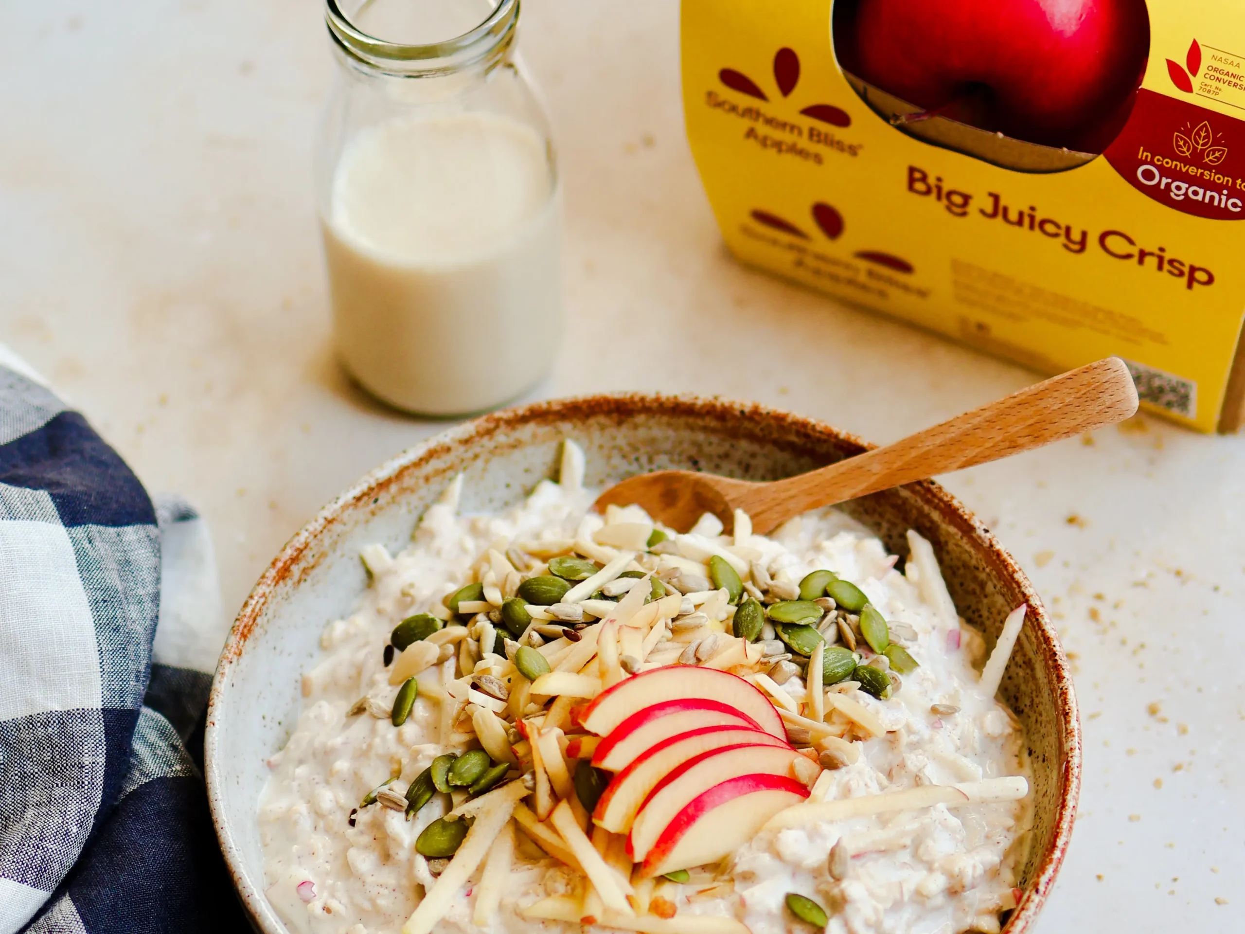 apple almond bircher muesli with winter fruits