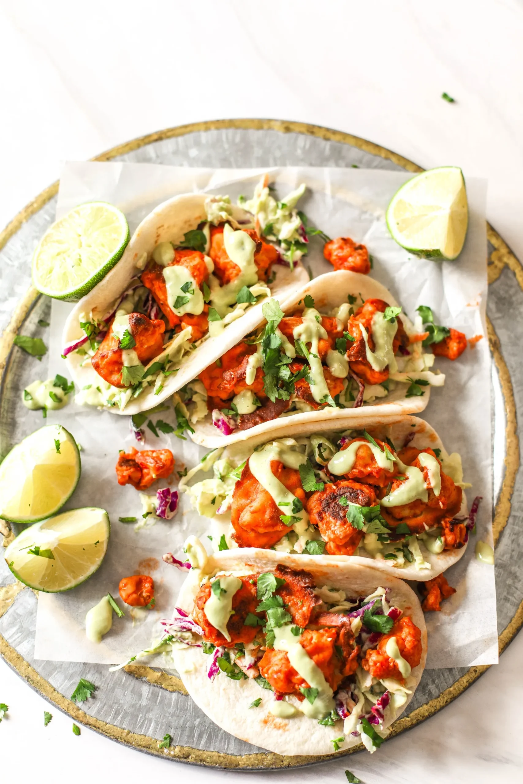 buffalo cauliflower tacos avocado crema