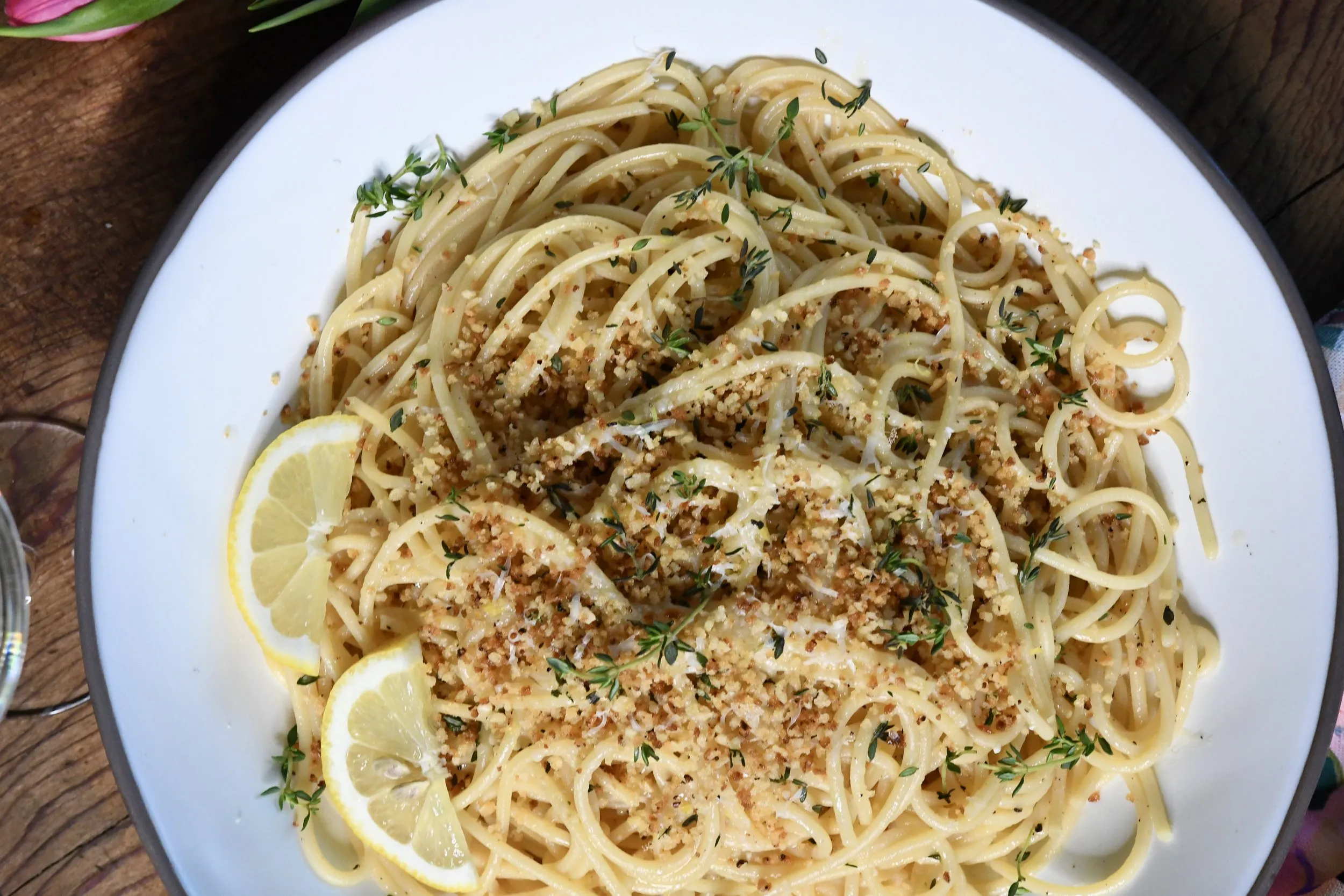 easy lemon garlic pasta with zesty breadcrumbs
