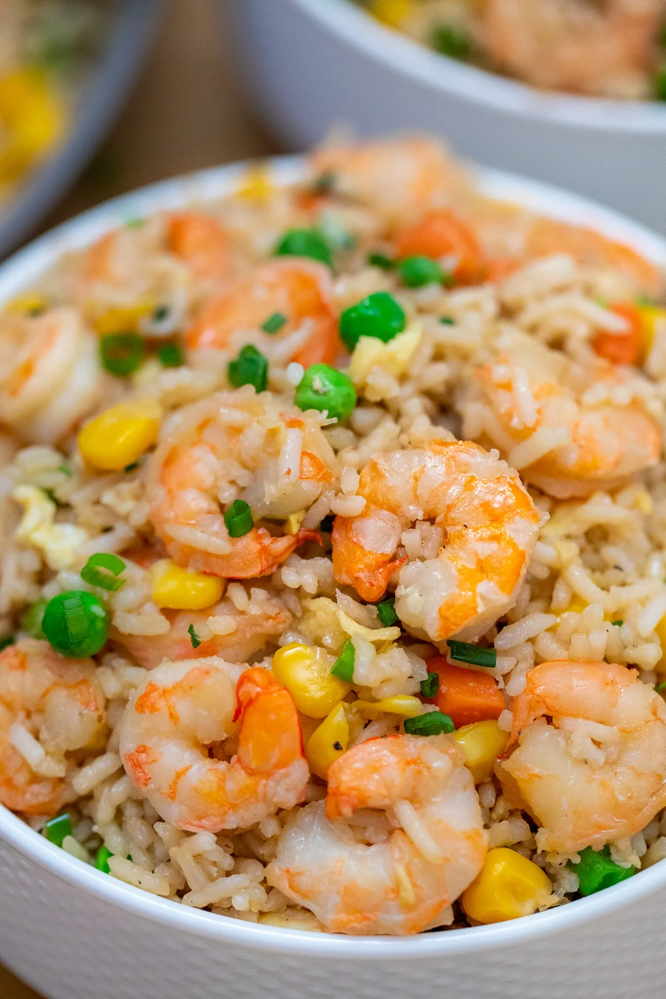 green fried rice with prawns