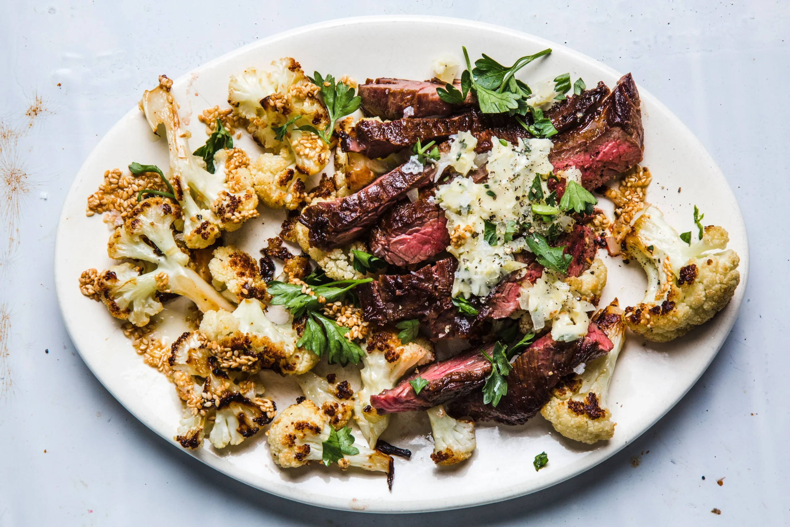 hoison skirt steak with cauliflower
