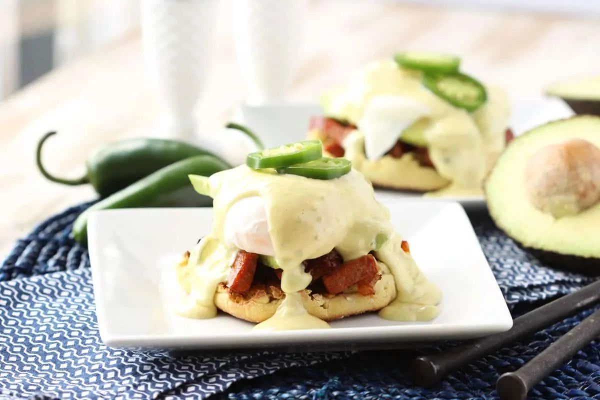 jalapeno biscuit eggs benedict with avocado lime hollandaise