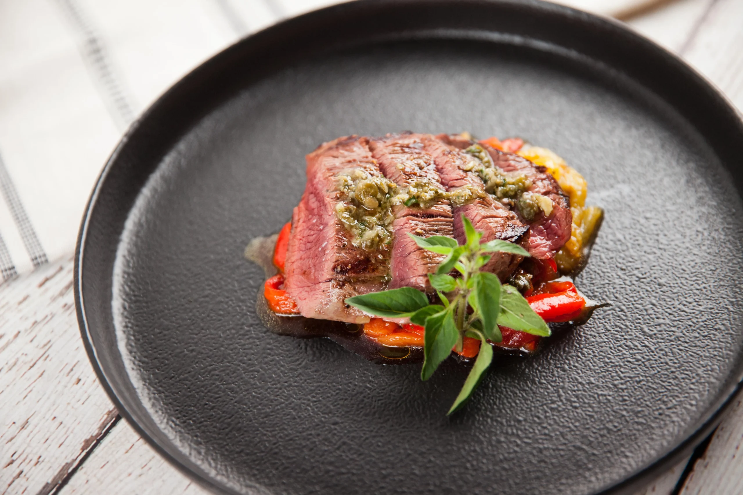 kangaroo with roasted eggplant and capsicum