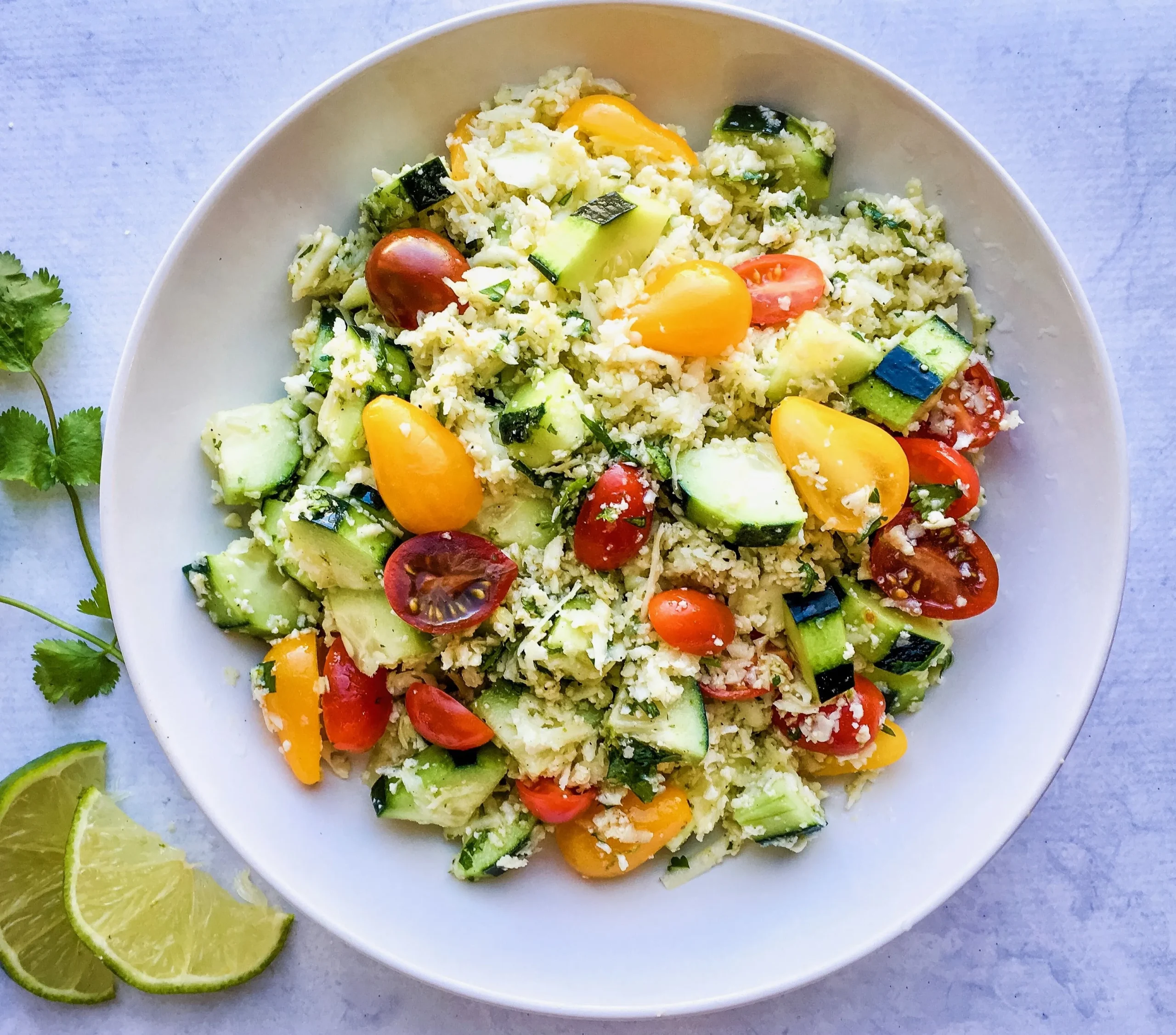 lemon cauliflower rice salad yogurt dressing