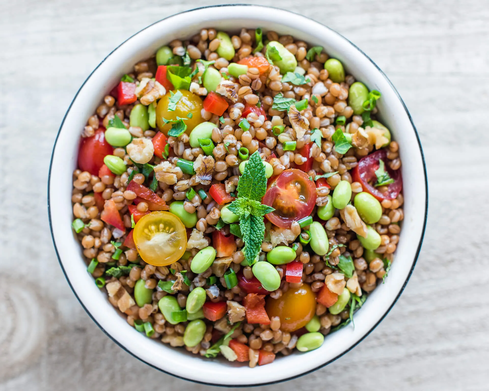 wheat berry and barley salad with smoked mozzarella