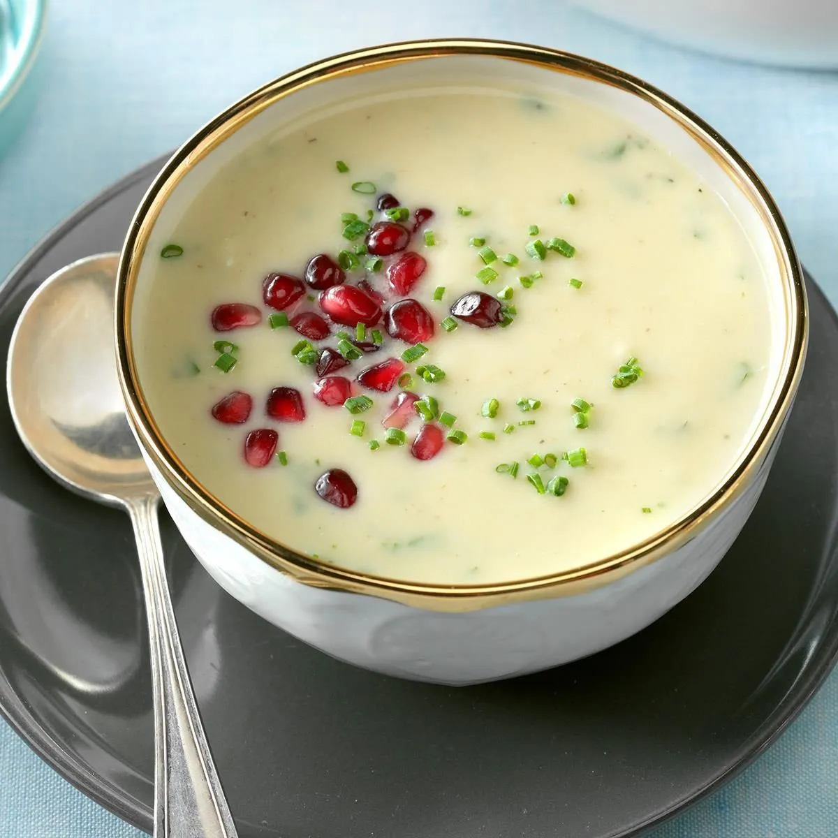 winter bisque with chive cream swirl